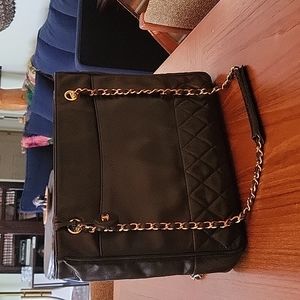 CHANEL Black Quilted Leather Chain Strap Tote